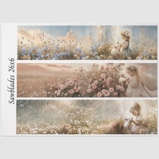 Decoupage 3 Designs Farm Mädchen & Schwein Handsäg Seidenpapier (Vorderseite)