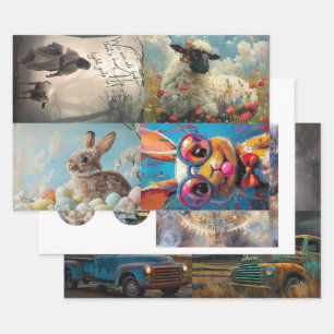 Decoupage 3 Designs Ostern, Lastwagen, Untersetzer Geschenkpapier Set