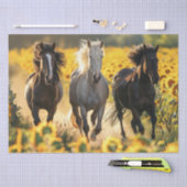 Decoupage 3 Pferde, die Feldsonnenblumen laufen Seidenpapier (Handwerk)