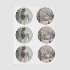 Decoupage 3" Snow Globe Moulds Child Horse Winter  Seidenpapier