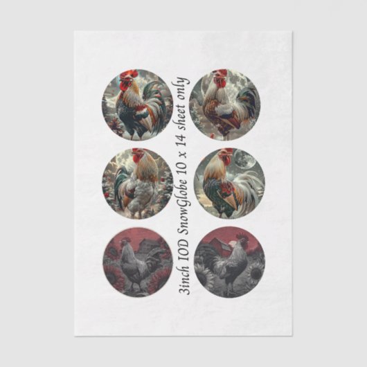 Decoupage 3" Snow Globe Moulds Roosters Red Barn Seidenpapier (Vorderseite)
