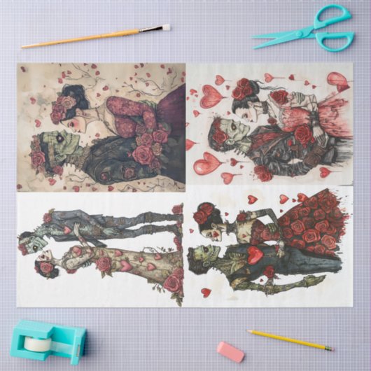 Decoupage 4 Designs Romantische Frankenstein & Ehe Seidenpapier (Basteln)