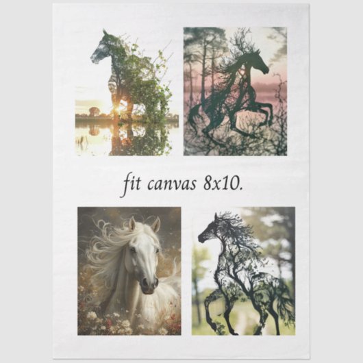 Decoupage 4 Horse Designs Fit 8x10 Canvas Seidenpapier (Vorderseite)