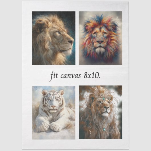 Decoupage 4 Lion Papers Fit 8 x 10 Canvas Seidenpapier (Vorderseite)