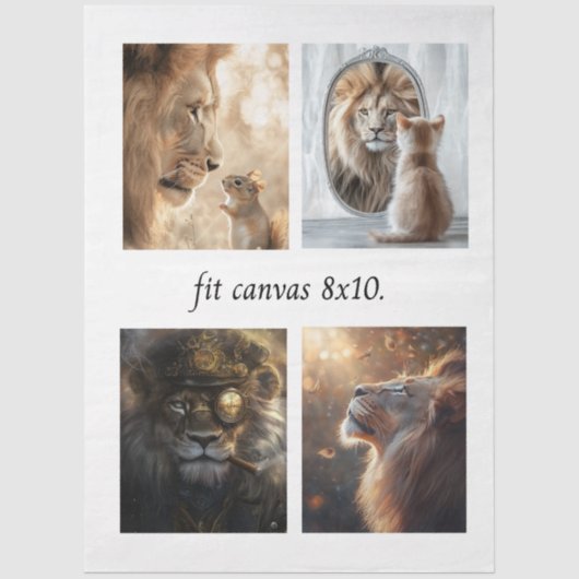 Decoupage 4 Lions Papers Fits 8 x 10 Canvas Seidenpapier (Vorderseite)