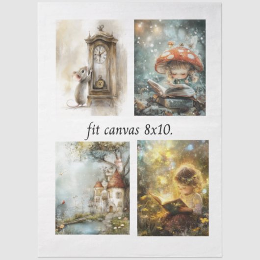 Decoupage 4 Storybook Designs Fit 8 x 10 Canvas Seidenpapier (Vorderseite)