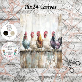 Decoupage 5 Chickens on a Fence 18x24 Canvas Seidenpapier