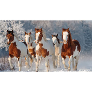 Decoupage 5 Pinto Galloping Schnee bedeckt Feld Seidenpapier