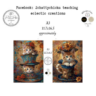Decoupage A3 Whimsical Cat in Hüten  Seidenpapier