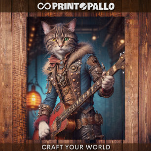 Decoupage - A steampunk cat & gitarre - Seidenpapier