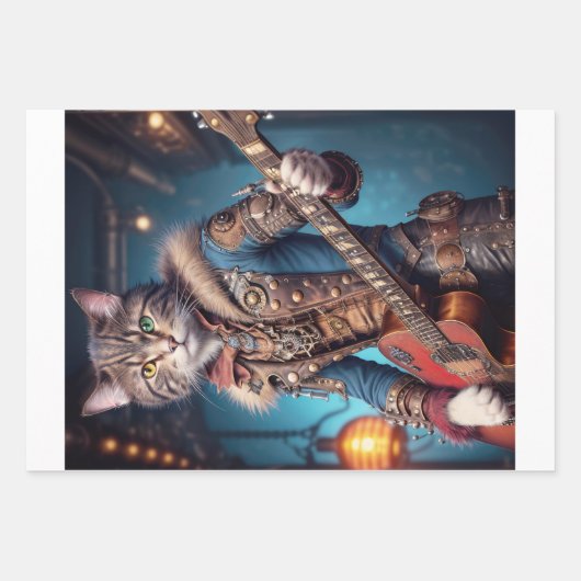 Decoupage - A steampunk cat & guitar - Geschenkpapier Set (Vorderseite)