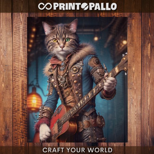 Decoupage - A steampunk cat & guitar -  Geschenkpapier Set