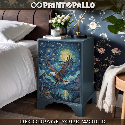 Decoupage - Adler in einer Welt des Van Gogh - Seidenpapier