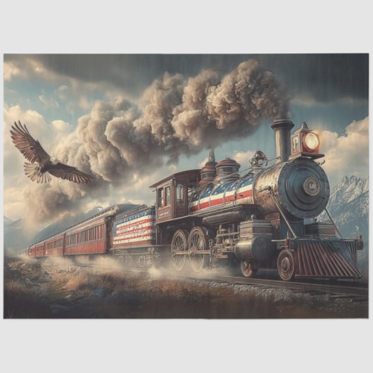 Decoupage American Locomotive With Flag & Eagle Seidenpapier (Vorderseite)