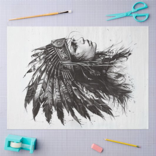 Decoupage Amerikanische Ureinwohner Lady Schwarz-w Seidenpapier (Basteln)