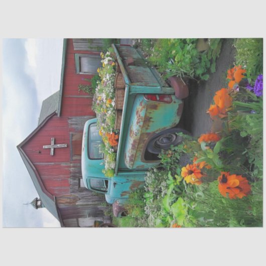 Decoupage Aquamarin LKW beladen mit Blume Roter St Seidenpapier (Vorderseite)