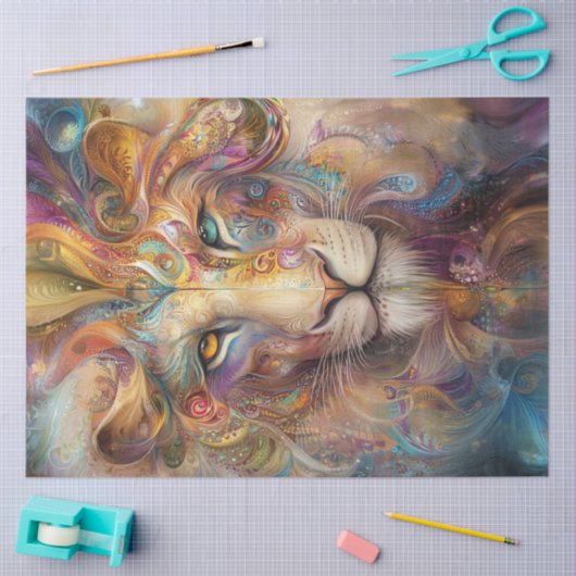 Decoupage Artistic Intricate Psychedelic Lion Face Seidenpapier (Basteln)