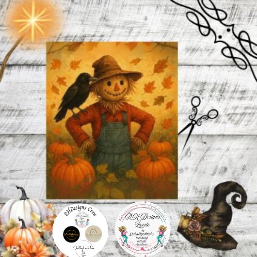Decoupage Autumn Scarecrow Floppy Hat Pumpkins Seidenpapier