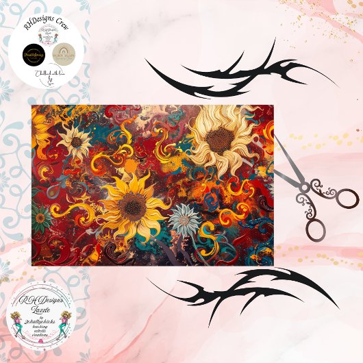 Decoupage Background Swirling Sunflower Abstract  Seidenpapier