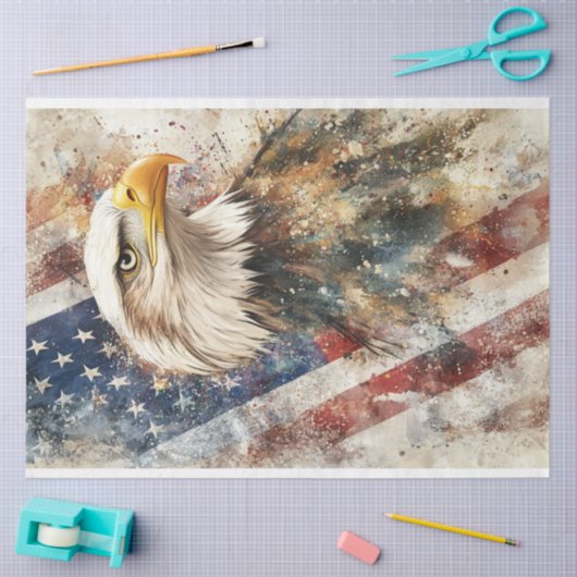 Decoupage Bald Eagle American Flag Prix Seidenpapier (Basteln)