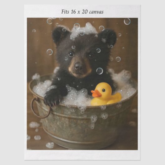 Decoupage Bear Cub Bubble Bath 16x20 Canvas Seidenpapier (Vorderseite)