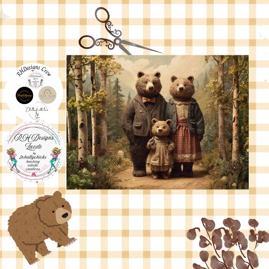 Decoupage Bear Family Jason, Andrea & Alizabeth Seidenpapier