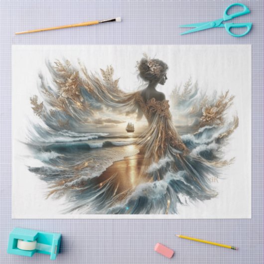 Decoupage Beautiful Lady Ocean Segelschiff Gown Seidenpapier (Basteln)