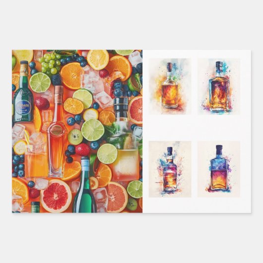 Decoupage Beverage Background Liquor Flaschen Geschenkpapier Set (Vorderseite)