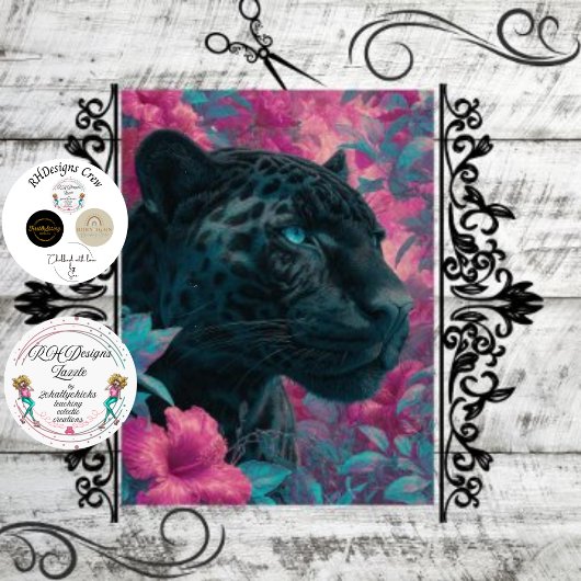 Decoupage Black Rosetta Jaguar Pink Blume Seidenpapier