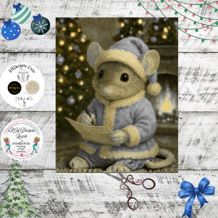 Decoupage Blaue Santa-Maus schreibt Brief an den W Seidenpapier
