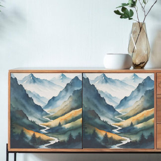 Découpage Blaue Tan-Bergszene Seidenpapier