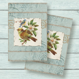Decoupage Blue Yellow Vintag Bird French Ephemere Seidenpapier