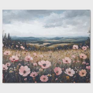 Decoupage Blush Pink Wildblumen Landschaft Geschenkpapier