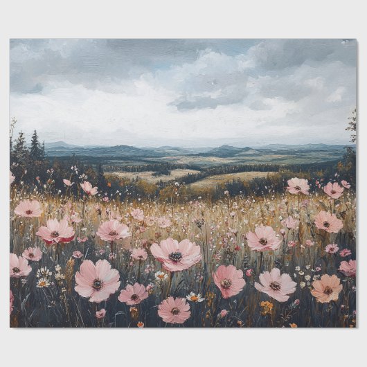 Decoupage Blush Pink Wildblumen Landschaft Geschenkpapier (Flach)