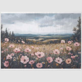 Decoupage Blush Pink Wildblumen Landschaft Seidenpapier