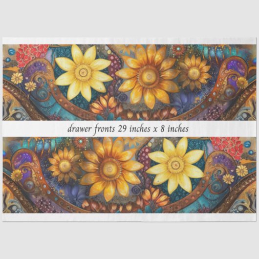 Decoupage Boho Blumen-Schubladenfronten 29x8" Seidenpapier (Vorderseite)