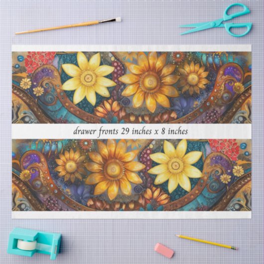 Decoupage Boho Floral Drawer Fronts 29x8" Seidenpapier (Basteln)