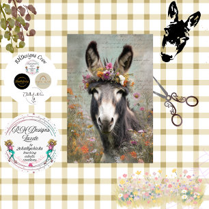 Decoupage Bold Donkey Floral Crown Farm Seidenpapier