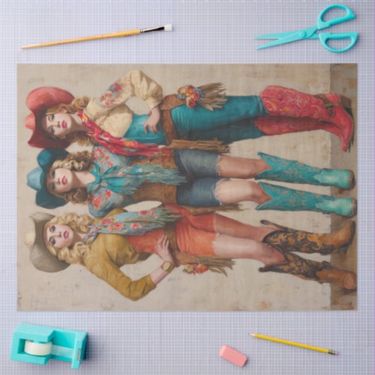 Decoupage Boot-Scootin Western Cowgirls Seidenpapier (Basteln)