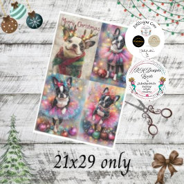 Decoupage Boston Terrier Antlers & Christmas Light Seidenpapier