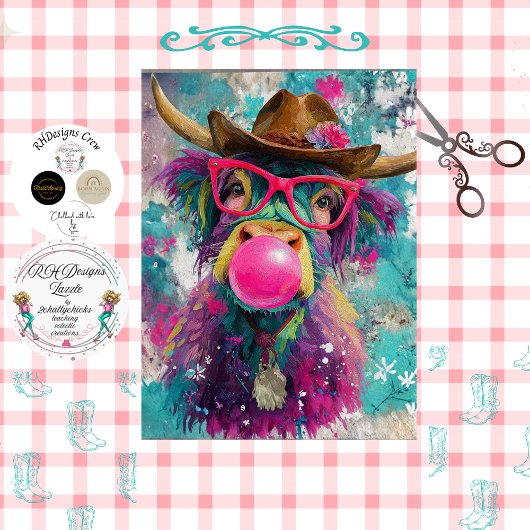 Decoupage Bubblegum Highland Cowgirl  Seidenpapier