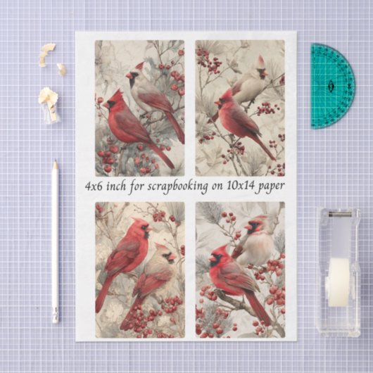Decoupage Cardinal Panels 4x6" & 4 Designs Seidenpapier (Handwerk)