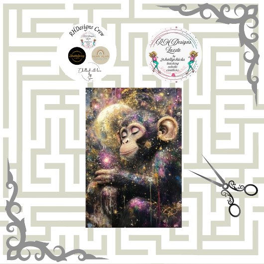 Decoupage Celestial Dreamlike Monkey Bright Colors Seidenpapier