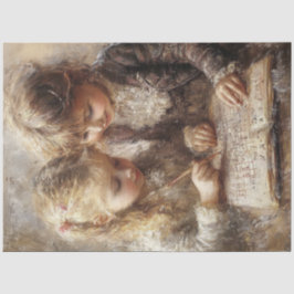 Decoupage Charming Boy Girl Doin Hausaufgaben Seidenpapier