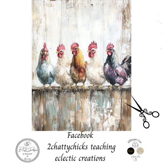 Decoupage Chickens Perched Distressed Peeling Wall Seidenpapier