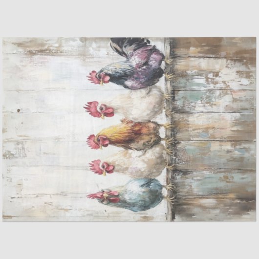 Decoupage Chickens Perched Distressed Peeling Wall Seidenpapier (Vorderseite)