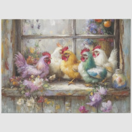 Decoupage Chickens Peruiert auf Windows Seidenpapier