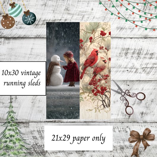 Decoupage Child Snowman Cardinals Runner Sleds Seidenpapier