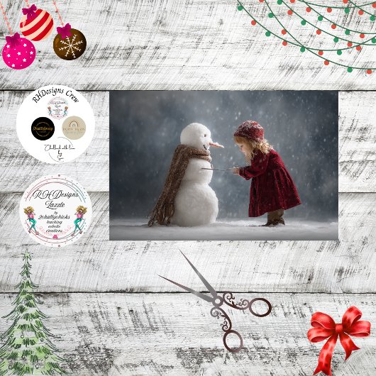 Decoupage Child & Snowman Winter Scene Seidenpapier