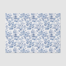 Decoupage Chinoiserie Pagoda Crane Blau Seidenpapier